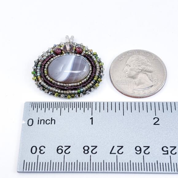 Vintage Sterling Silver 925 Agate and Glass Bead Felt Back Pendant - Picture 8 of 8